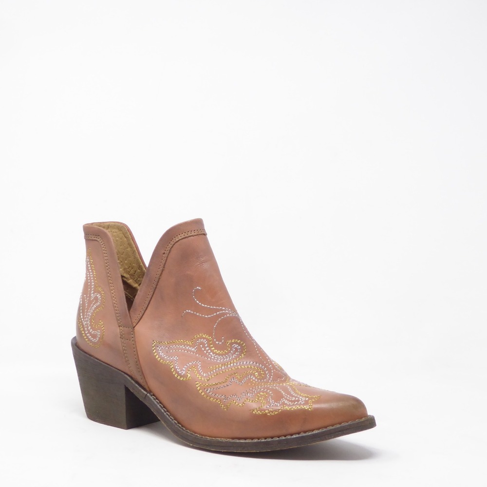 Circle G Women Cognac Embroidery Ankle Boots Brown Embroidered Western Cowhide 7
